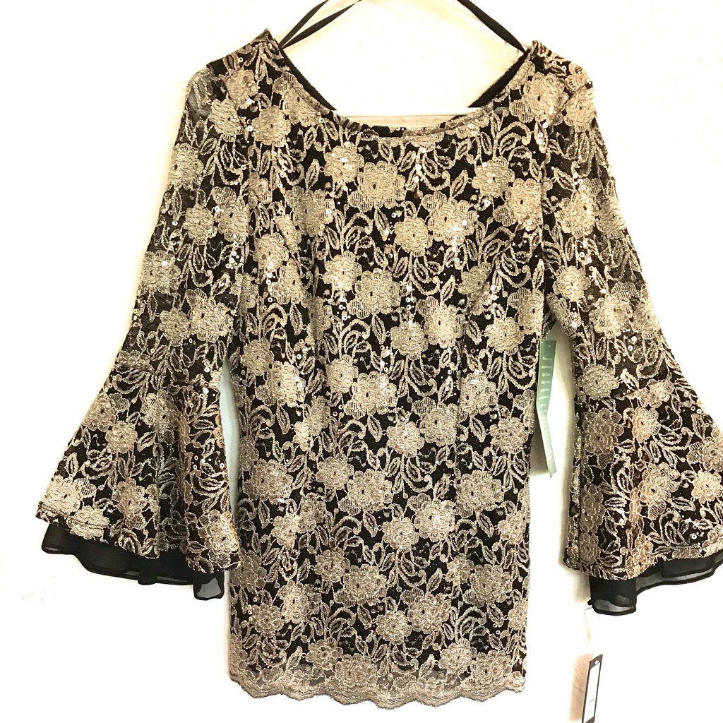 Nwt Onyx Nite Gold/Black Sequins Evening Top